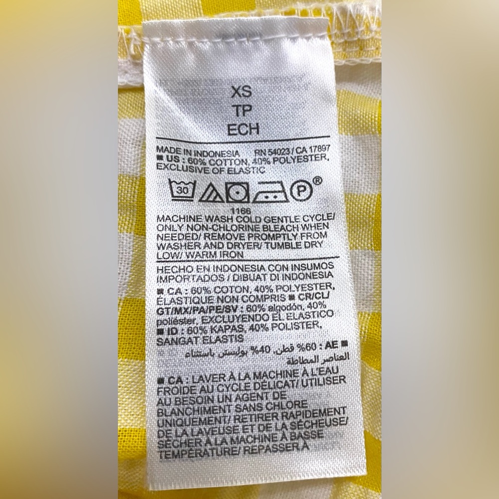 Old Navy Womens XS Yellow White Gingham Check Puff Sleeve Babydoll Dress Preppy - Picture 11 of 12